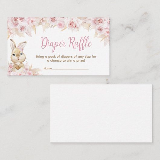 Pink Boho Bunny Baby Dusche Winzer Raffle Begleitkarte (Vorne/Hinten)