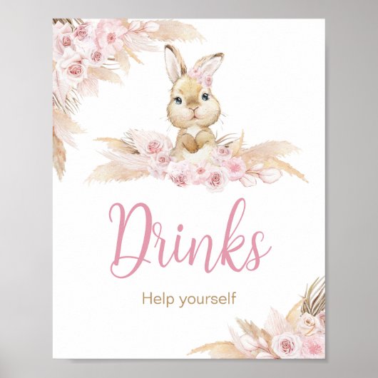 Pink Boho Bunny Baby Duschgetränke Poster (Vorne)