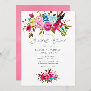 Pink Boho Chic Floral Bachelorette Wochenende Einladung
