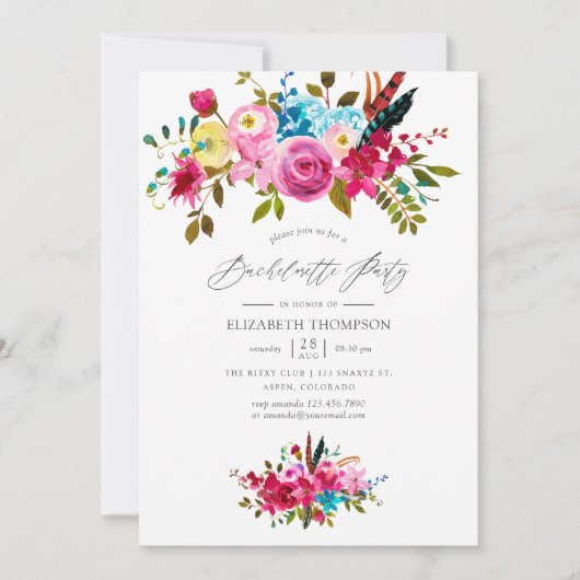 Pink Boho Chic Junggeselinnen-Abschied Einladung (Vorderseite)