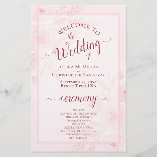 Pink Boho Chic Peonies Budget Wedding Program (Vorderseite)