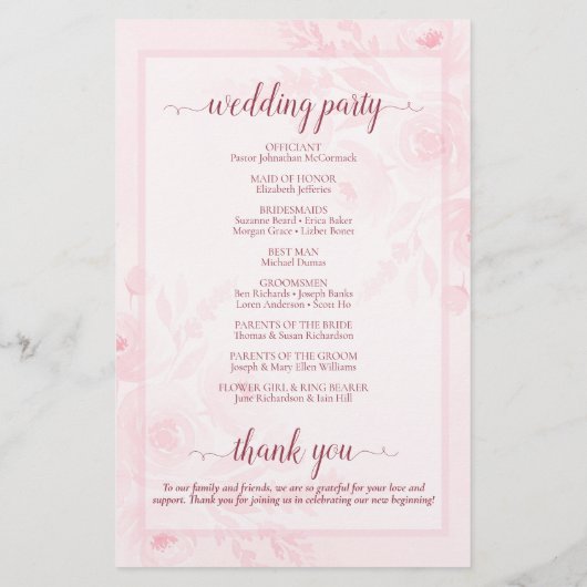 Pink Boho Chic Peonies Budget Wedding Program (Rückseite)