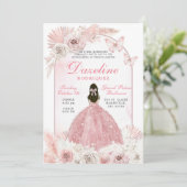 Pink Boho Chic Quinceanera Einladung (Stehend Vorderseite)