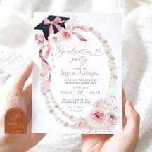 Pink Boho Coquette Bow Pearl Graduation Party