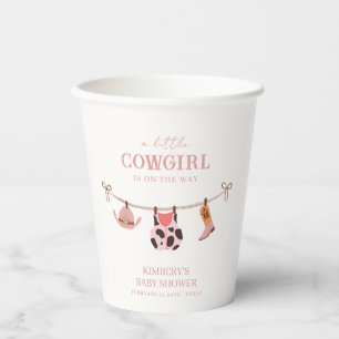 Pink Boho Cowgirl Clothesline Cowhide Babydusche Pappbecher