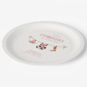 Pink Boho Cowgirl Clothesline Cowhide Babydusche Pappteller (Schrägansicht)
