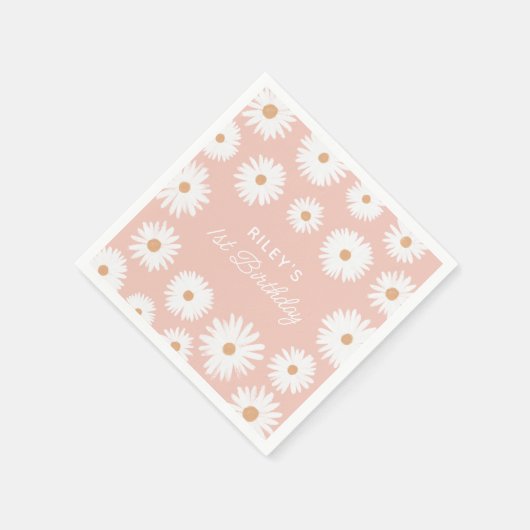 Pink Boho Daisy Birthday Part Serviette (Ecke)