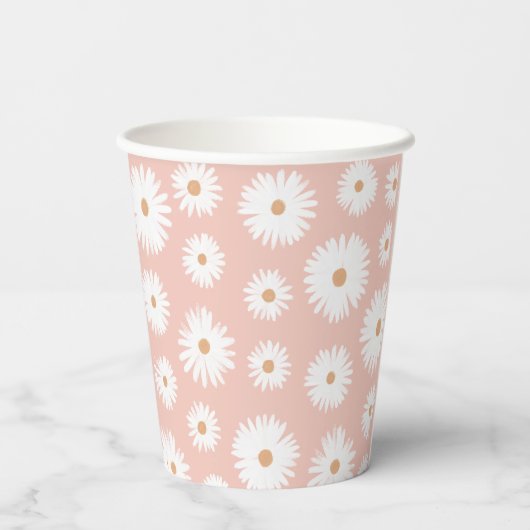 Pink Boho Daisy Birthday Party Pappbecher (Rückseite)