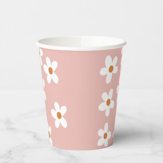 Pink Boho Daisy Birthday Party Pappbecher (Links)