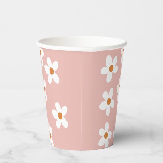 Pink Boho Daisy Birthday Party Pappbecher (Rechts)