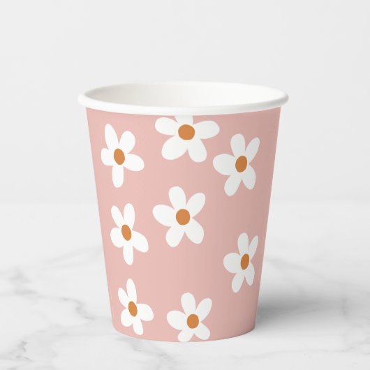 Pink Boho Daisy Birthday Party Pappbecher (Vorderseite)