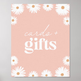 Pink Boho Daisy Bloral Baby Duschkarten und Gesche Poster