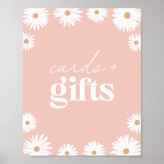 Pink Boho Daisy Bloral Baby Duschkarten und Gesche Poster (Vorne)