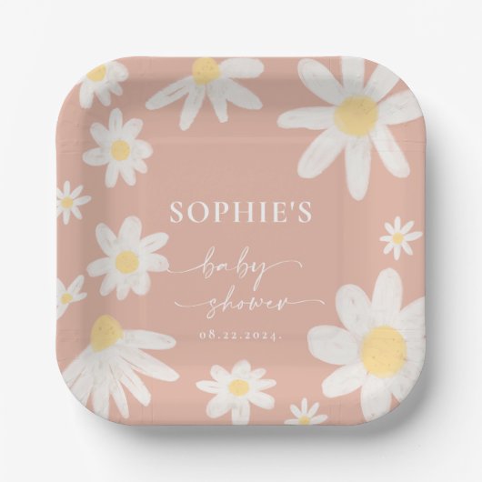 Pink Boho Daisy Blume Paper Teller (Vorderseite)