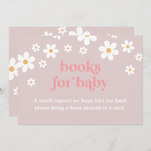Pink Boho daisy Books for Baby Einladung (Vorne/Hinten)