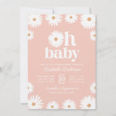 Pink Boho Daisy Floral Girl Babydusche Einladung (Vorderseite)