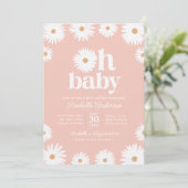 Pink Boho Daisy Floral Girl Babydusche Einladung (Stehend Vorderseite)