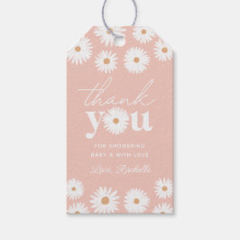 Pink Boho Daisy Floral Girl Babydusche Geschenkanhänger