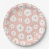Pink Boho Daisy Floral Girl Babydusche Pappteller (Vorderseite)