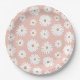 Pink Boho Daisy Floral Girl Babydusche Pappteller