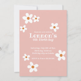 Pink Boho Daisy Girl Geburtstagsparty Einladung