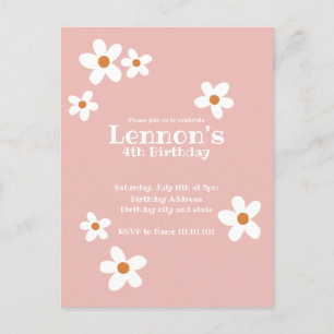 Pink Boho Daisy Girl Geburtstagsparty Einladung Postkarte