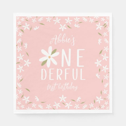 Pink Boho Daisy Onederful Birthday Napkins Serviette (Vorderseite)