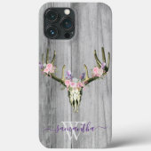 Pink Boho Deer Skull Floral Monogram Chic Case Mat (Rückseite)