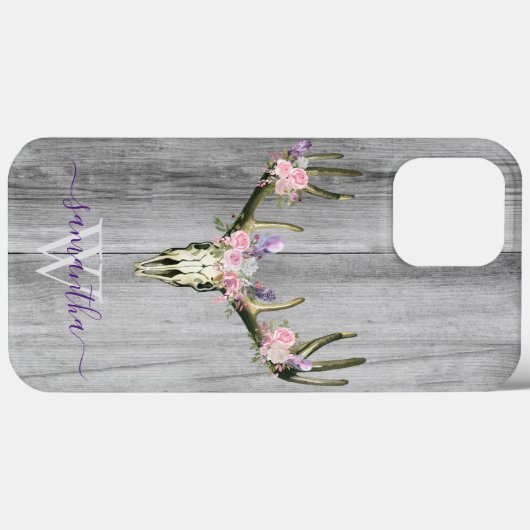 Pink Boho Deer Skull Floral Monogram Chic Case Mat (Rückseite (Horizontal))
