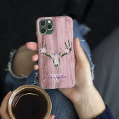 Pink Boho Deer Skull Floral Monogram Chic Case-Mate iPhone Hülle