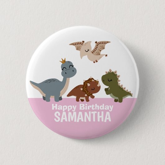 Pink Boho Dinosaur Button (Vorderseite)