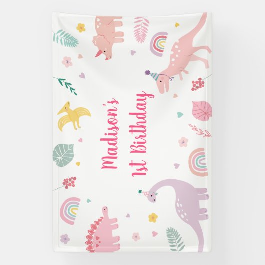 Pink Boho Dinosaur Geburtstag Banner (Vertikal)