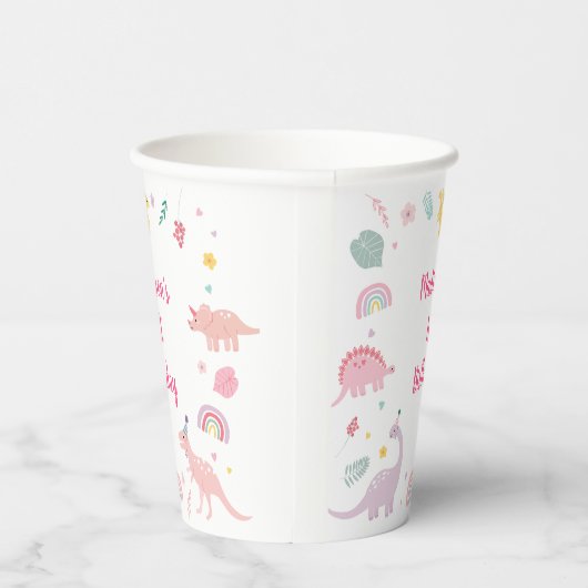 Pink Boho Dinosaur Geburtstag Pappbecher (Rechts)