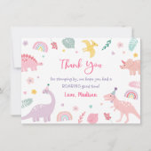 Pink Boho Dinosaur Geburtstag Vielen Dank Dankeskarte (Vorderseite)