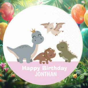 Pink Boho Dinosaur Geburtstagsparty Getränkeuntersetzer