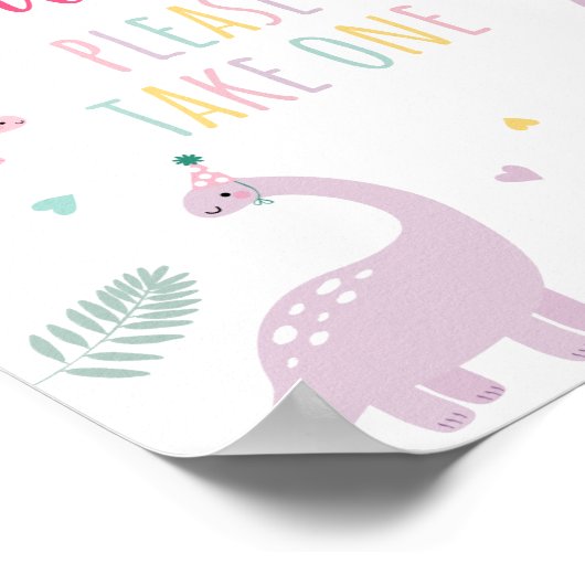 Pink Boho Dinosaurier Geburtstag Gefälligkeitsunte Poster (Ecke)