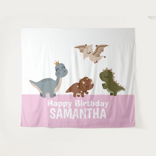 Pink Boho Dinosaurier Hintergrund Wandteppich (Vorderseite (Horizontal))