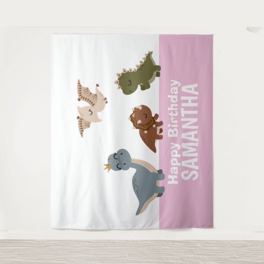 Pink Boho Dinosaurier Hintergrund Wandteppich (Vorderseite)