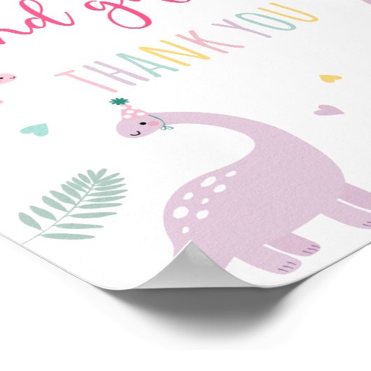 Pink Boho Dinosaurier Karten und Geschenke Geburts Poster (Ecke)