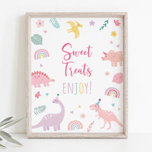 Pink Boho Dinosaurier Sweet Leckereien Geburtstags Poster