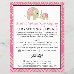 Pink Boho Elefant, Babysitter, Kinderbetreuung, Ki Flyer