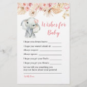 Pink Boho Elephant Baby Dusche Wünsche für Baby (Vorderseite)