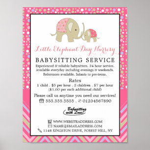 Pink Boho Elephant, Babysitter, Tagesbetreuung, Ki Poster