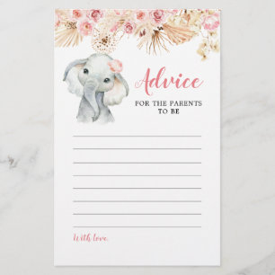 Pink Boho Elephant Girl Baby Showcard