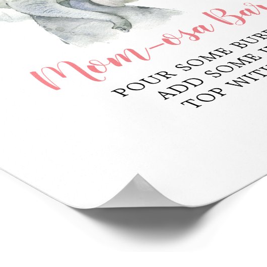 Pink Boho Elephant Girl Baby Shower Mama osa Bar Poster (Ecke)