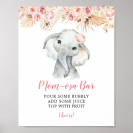 Pink Boho Elephant Girl Baby Shower Mama osa Bar Poster