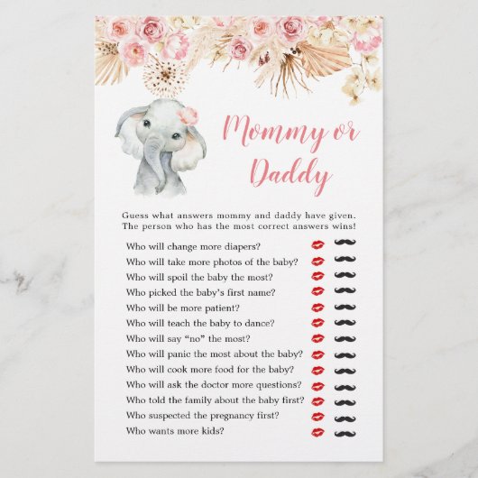 Pink Boho Elephant Girl Baby Shower Mommy oder Dad (Vorderseite)