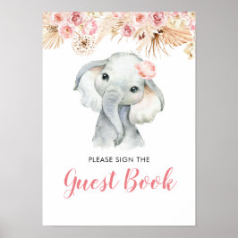 Pink Boho Elephant Girl Babydusche Gästebuch