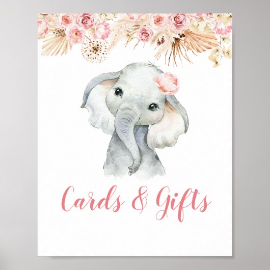 Pink Boho Elephant Girl Babyduschkarten & Geschenk Poster (Vorne)