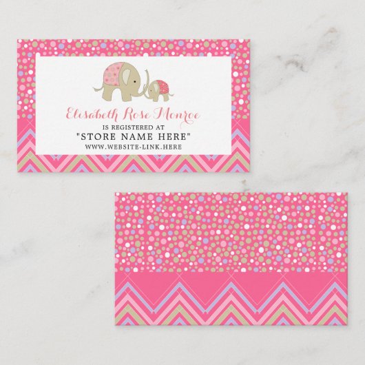 Pink Boho Elephant & Zickzack Geschenkregister Begleitkarte (Vorne/Hinten)